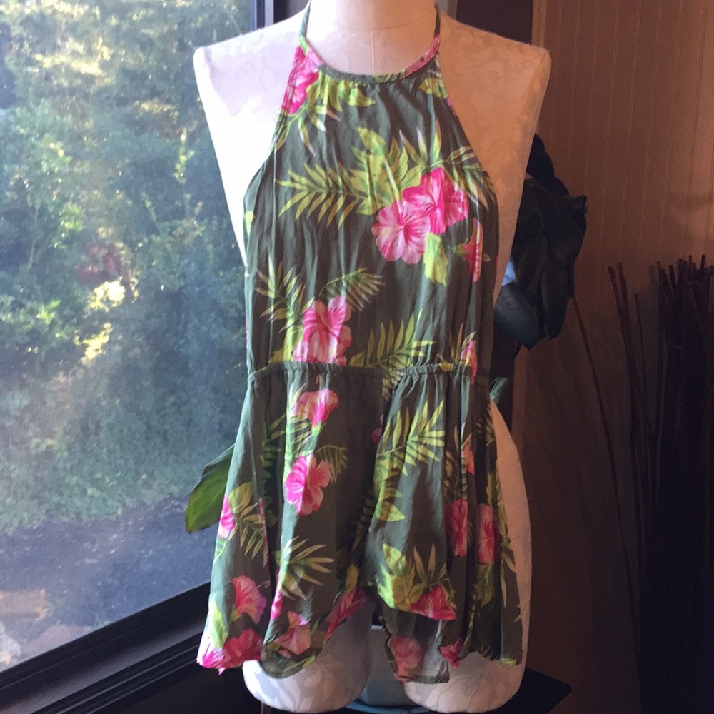 The Children’s place romper pink‎ flower and green leaf design size small